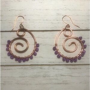 BOGO 50% OFF! *NEW* Purple and copper statement earrings. Handmade. Beaded, Wire